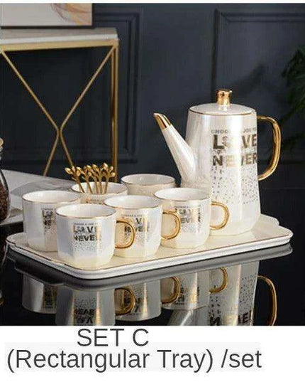 Nordic Gold Ceramic Tea and Coffee Set with Bone China Pot - Elegant and Versatile Luxe Kit