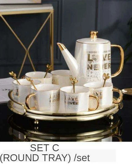 Nordic Gold Ceramic Tea and Coffee Set with Bone China Pot - Elegant and Versatile Luxe Kit