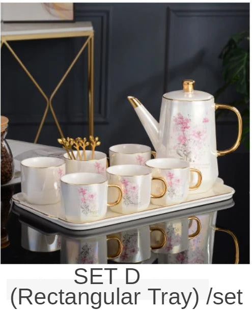 Korean Style Ceramic Tea and Coffee Set with Bone China Pot and Cups
