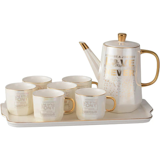 Golden Nordic Ceramic Tea and Coffee Set with Bone China Pot and Cups - Elegant Kitchen Drinkware Set for Home Décor