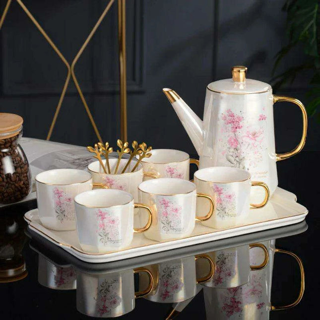 Nordic Gold Ceramic Tea and Coffee Set with Bone China Pot - Elegant and Versatile Luxe Kit