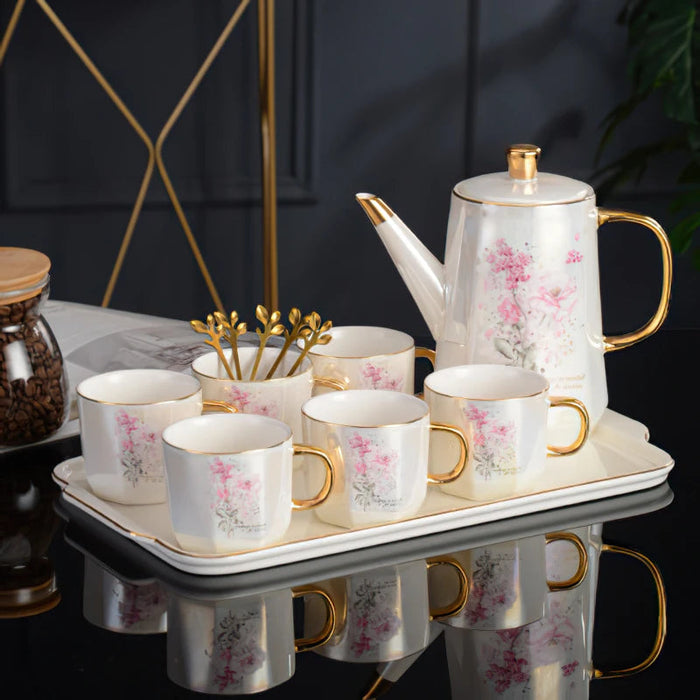 Elegant Nordic Gold Ceramic Tea and Coffee Set with Bone China Pot and Cups