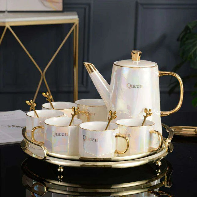 Nordic Gold Ceramic Tea and Coffee Set with Bone China Pot - Elegant and Versatile Luxe Kit