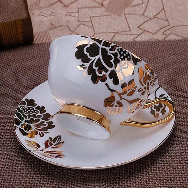 Elegant 200ML Ceramic Cups and Saucers Set for Hot Beverages