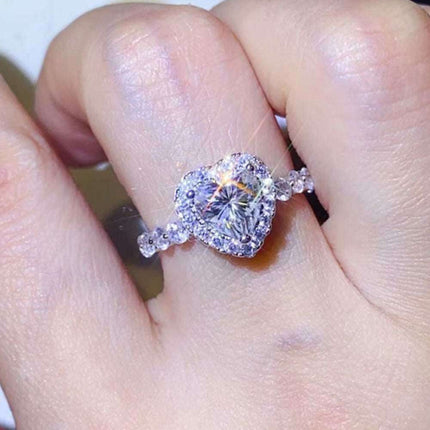 Heart's Desire: Platinum-Plated Moissanite Elegance Ring with Sparkling Zircon Accents