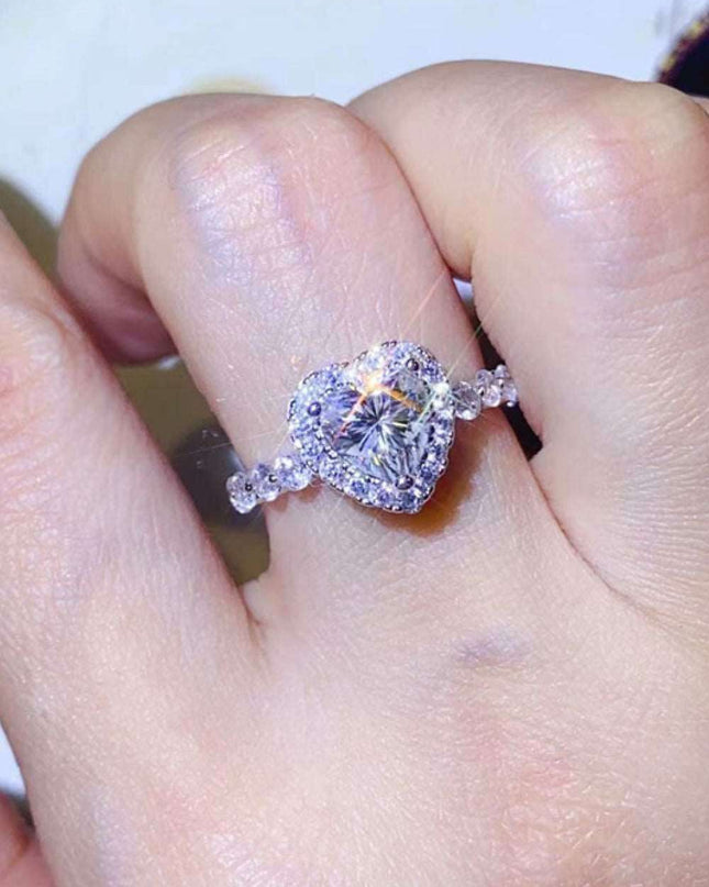 Heart's Desire: Platinum-Plated Moissanite Elegance Ring with Sparkling Zircon Accents