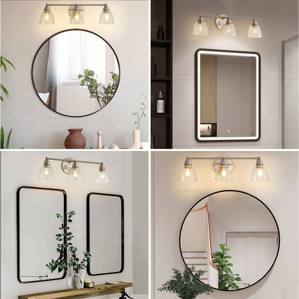Room & Decor Modern 3-Light Brushed Nickel Vanity Light with Clear Gla
