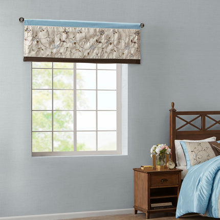 Room and Decor Embroidered Blue Window Valance, 50x18", Polyester Fabr