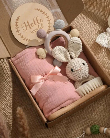 Adorable Baby Gift Set: Cotton Bath Towel, Crochet Rattle, and Accessories for Kids