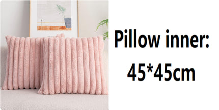 Rabbit Fur Solid Color Vertical Bar Plush Square Cushion Cover