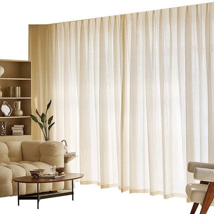 French Sheer Mesh Curtains with Gilded Yarn — Set of 2