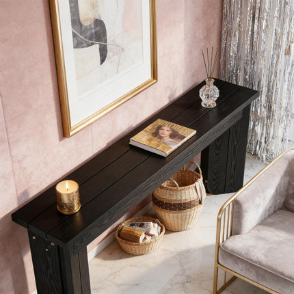 Peekaboo Studio Wooden Console Table with Storage Shelf & Elegant Desi