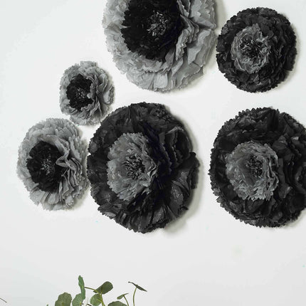AliKopy Set of 6 Charcoal Gray 3D Paper Carnation Flowers - Wall Decor