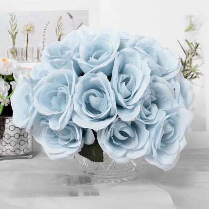 AliKopy 12" Ice Blue Velvet-Like Artificial Rose Bouquet, Realistic Lo