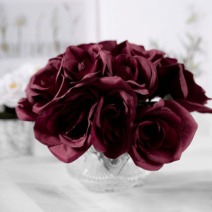 AliKopy 12" Burgundy Velvet-Like Rose Bouquet - Realistic & Durable