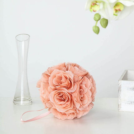 AliKopy 2 Pack 7" Dusty Rose Silk Rose Kissing Ball - Elegant Floral D