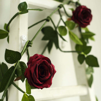 AliKopy 6ft Burgundy Real Touch Artificial Rose Garland with Leaves