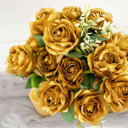 AliKopy 18" Real Touch Gold Artificial Rose Bouquet - Silk Long Stem,