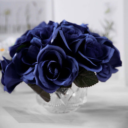AliKopy 12" Navy Blue Velvet-Like Artificial Rose Bouquet, Realistic L