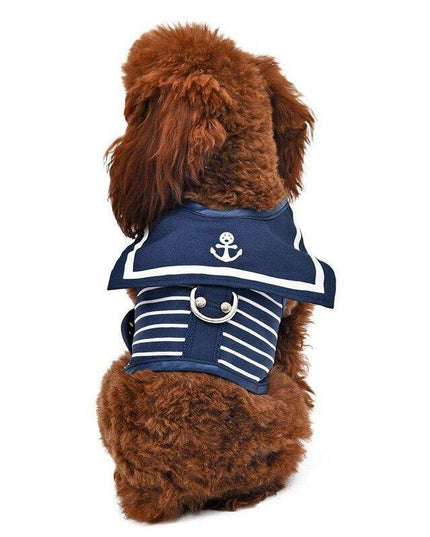 Stylish Navy Striped Dog Harness and Leash Set - Elegant Pet Outfit