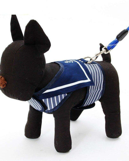 Stylish Navy Striped Dog Harness and Leash Set - Elegant Pet Outfit