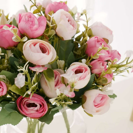 AliKopy 4 Pack 12" Pink Ranunculus Silk Flower Bouquets - Realistic &
