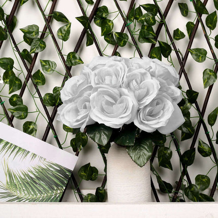 AliKopy 12" Silver Velvet-Like Fabric Rose Bouquet - Realistic & Durab