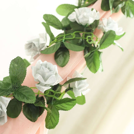 AliKopy 6ft UV Protected Silver Artificial Silk Rose Garland
