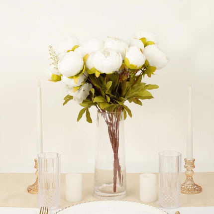 AliKopy 2 Pack 19" White Faux Silk Peony Wedding Bouquets, Elegant Des