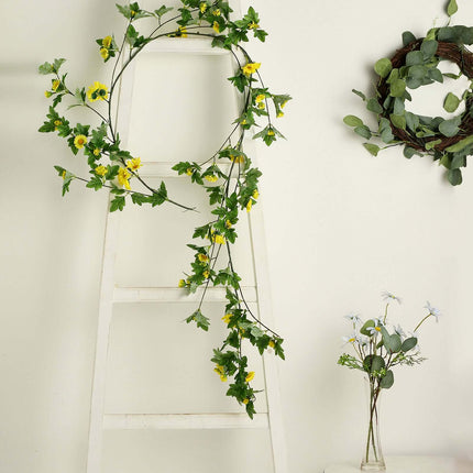 AliKopy 5.5ft Yellow Artificial Daisy Magnolia Leaf Garland - Durable,