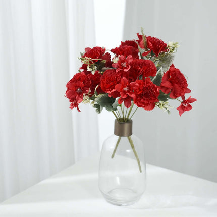AliKopy 3 Pack 14" Red Silk Carnation Faux Flower Arrangements, Long-L