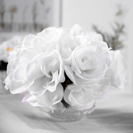 AliKopy 12" White Velvet-Like Artificial Rose Bouquet, Lifelong Freshn