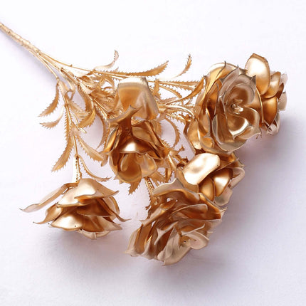 AliKopy 2-Pack Metallic Gold Artificial Rose Bouquet - 17" Luxurious D