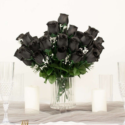 AliKopy 12 Black Silk Rose Bud Bouquets - Premium Quality & Realistic