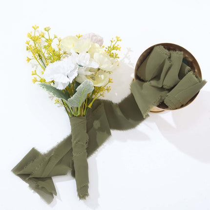 AliKopy 2 Pack Dusty Sage Green Silk-Like Chiffon Ribbon, 6 Yards Each