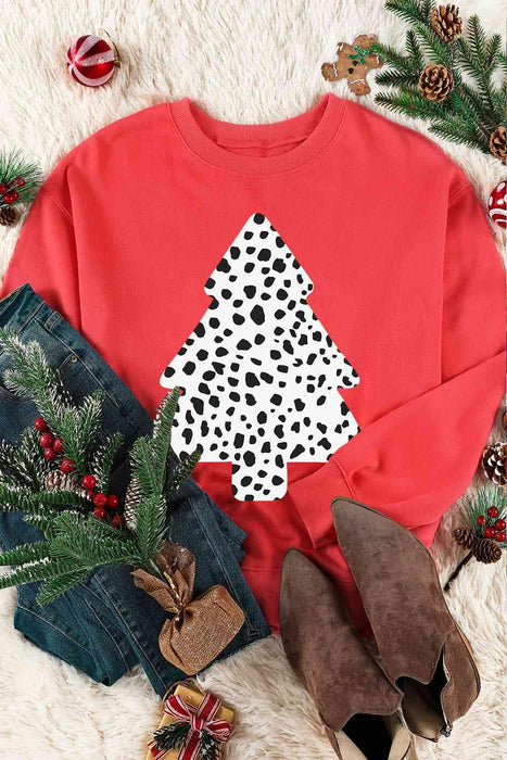 Cozy Christmas Tree Print Sweater