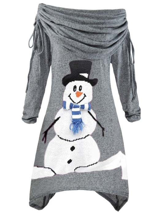 Snowman Wonderland Drawstring Dress - Women's Festive Winter Fashion