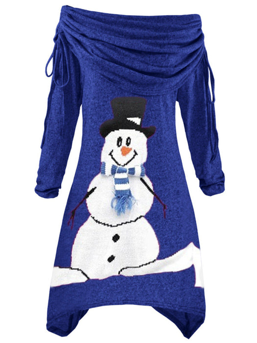 Snowman Wonderland Drawstring Dress - Women's Festive Winter Fashion