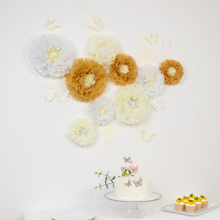 AliKopy 21-Piece Tissue Paper Flower Pom Pom Decor Kit - White & Ivory