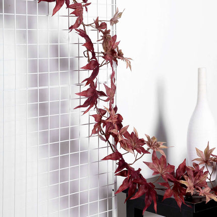 AliKopy 6ft Burgundy Silk Maple Leaf Garland - Realistic & Durable