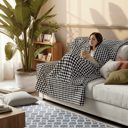 Cozy Checkered Christmas Sherpa Fleece Blanket