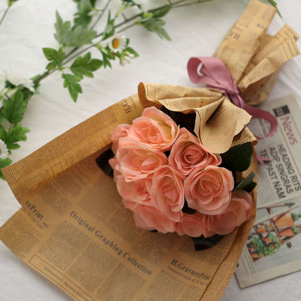 AliKopy 12" Peach Velvet-Like Artificial Rose Bouquet, Realistic & Dur