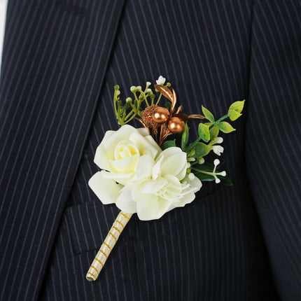 AliKopy 2 Pack White Silk Rose Boutonniere, Real Touch, Pin Included