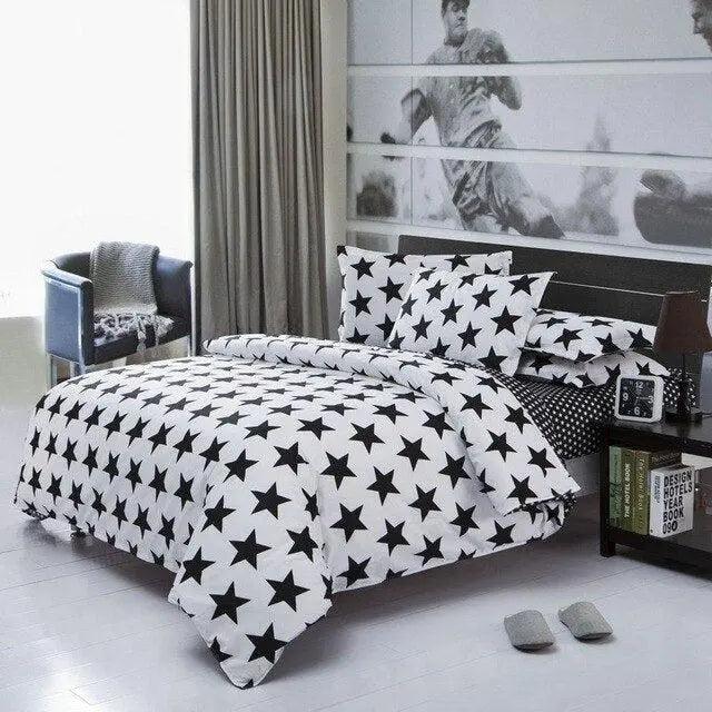 Classical Geometric 4-Piece Black & White Teens Tweens Unisex Boys Girls Bedding Set
