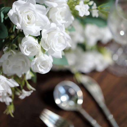 AliKopy 12" White Real Touch Silk Rose Bouquet - Faux Bridal Flowers,