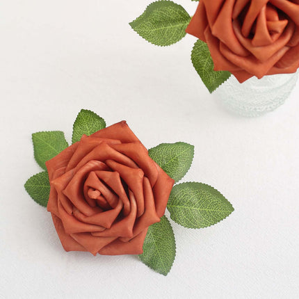 AliKopy 24 Roses 5" Terracotta Foam Flowers with Stem Wire & Leaves