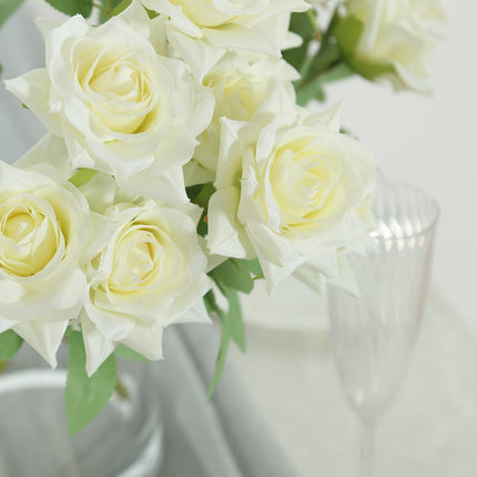 AliKopy 2 Bouquets 17" Ivory Real Touch Silk Rose Bushes - Lifesize &
