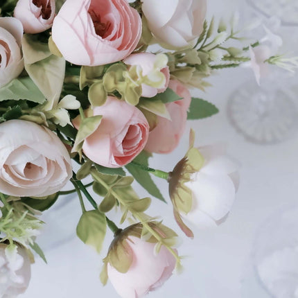 AliKopy 4 Pack 12" Blush Ranunculus Silk Flower Bouquets, Faux Floral