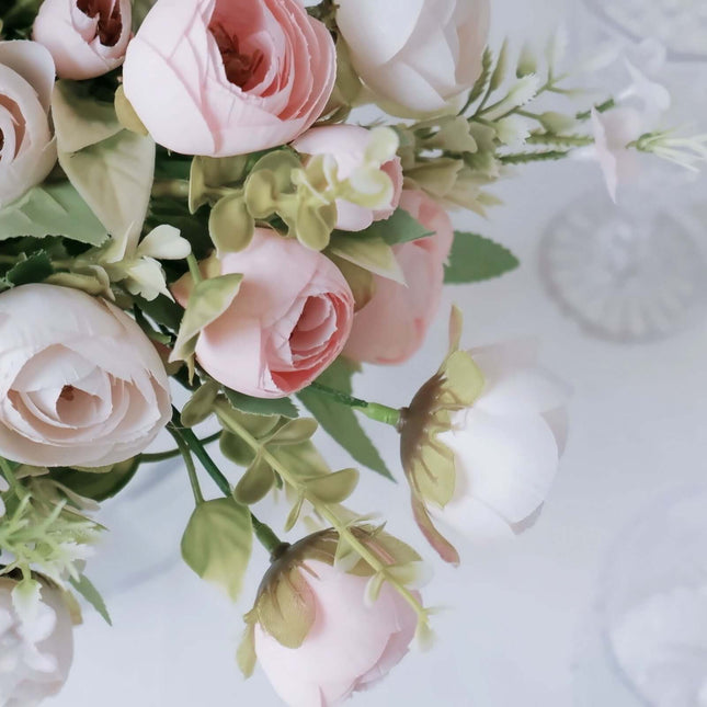 AliKopy 4 Pack 12" Blush Ranunculus Silk Flower Bouquets, Faux Floral