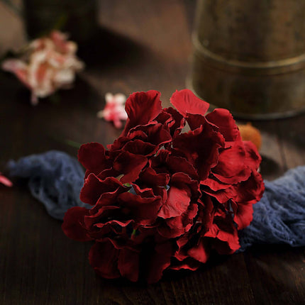 AliKopy Burgundy Satin Hydrangeas - 10 Flower Heads & Stems, DIY Frien